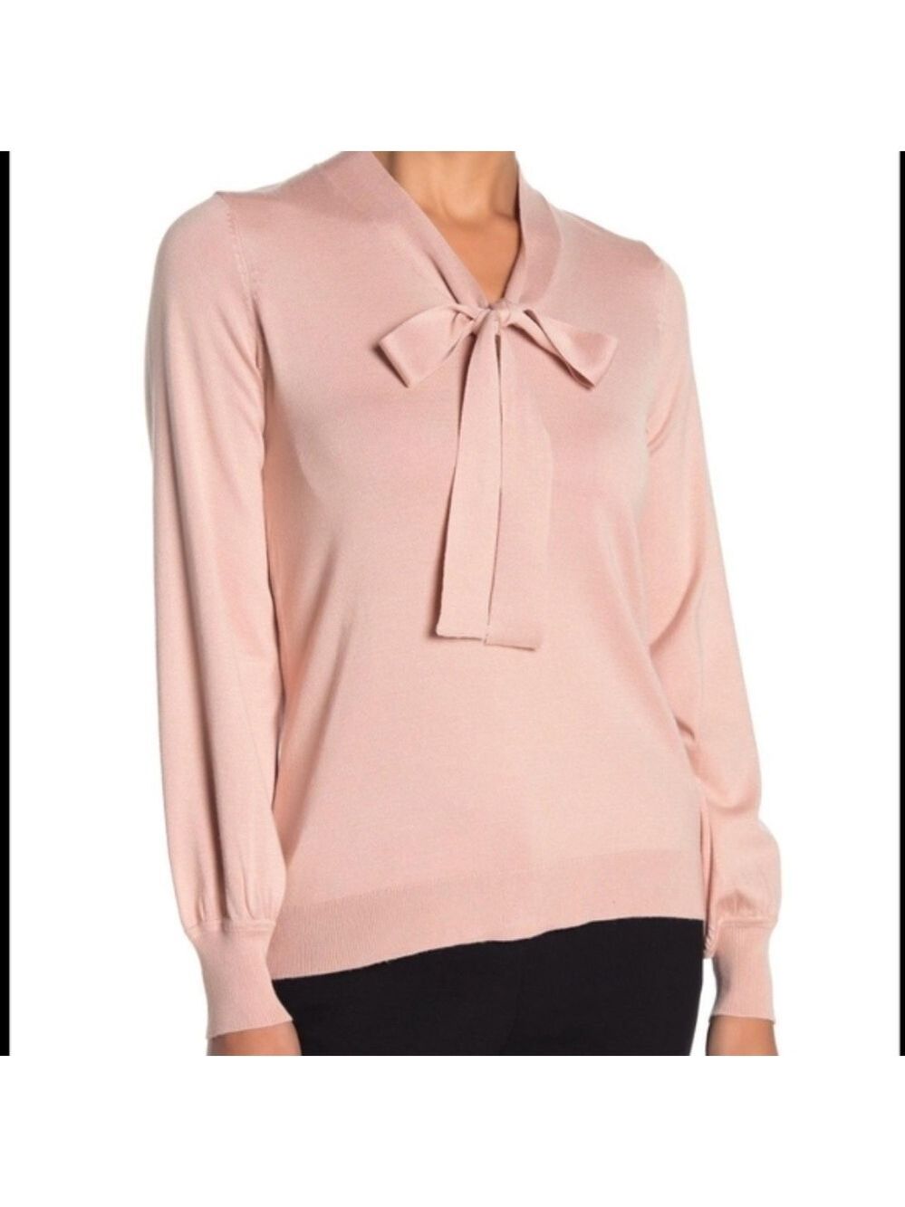 Adrianna Papell Tie Neck Knit Long Puff Sleeve Sweater